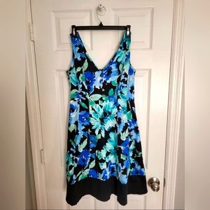 Chaps Blue Green Floral Cotton Sheath Dress Size 4 Sleeveless Colorful Sundress